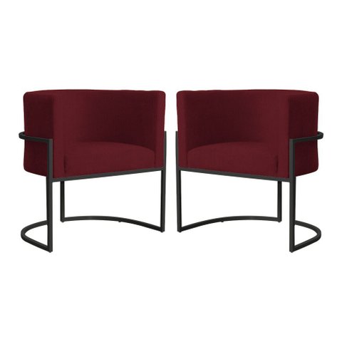 Kit 2 Poltrona Luana Suede Bordo Base Preto Luxo - Fm