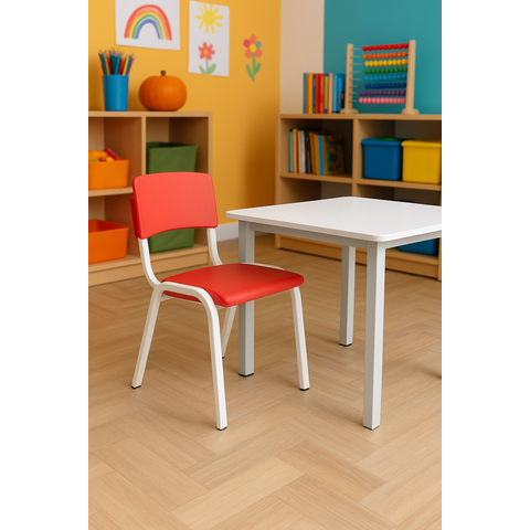Mesa Infantil Branca com Cadeira Escolar Vermelha – Ecomhome