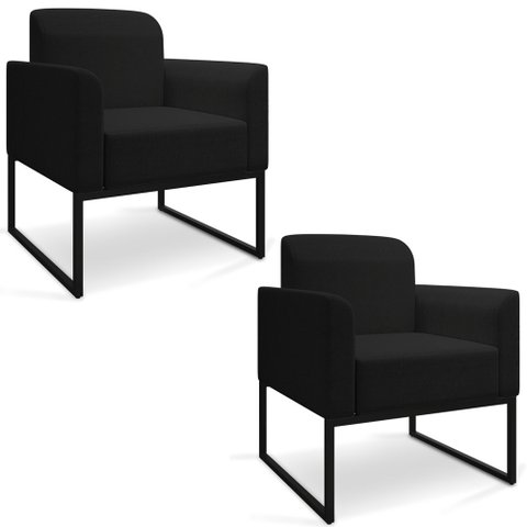 Kit 2 Poltronas Decorativas Base Industrial Preta Maressa A79 Linho Preto - Ibiza