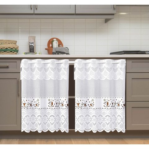 Cortina Pia c/ Bando Vitro Real Renda Cozinha 1,60x0,80x0,20:Xicaras