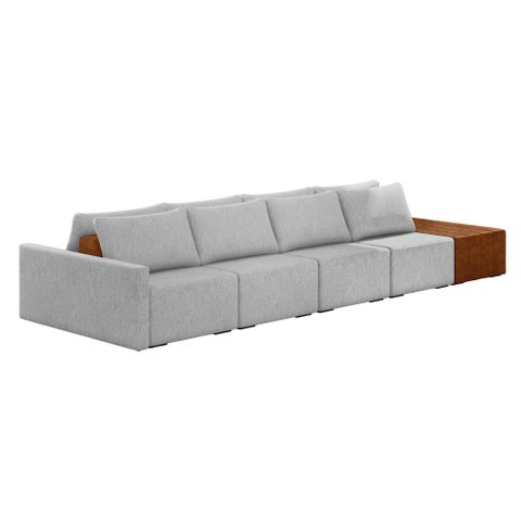 Sofá Ilha 4 Lugares Living 512cm Modulado para Sala Lary Linho Cinza K01 - D'Rossi