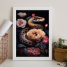 Quadro Decorativo Cobra com Flores 24x18cm - com Vidro:madeira Preta - 2