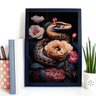 Quadro Decorativo Cobra com Flores 24x18cm - com Vidro:madeira Preta - 1