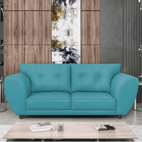 Sofá 2 Lugares Tulipa Suede Azul Turquesa - ADJ Decor