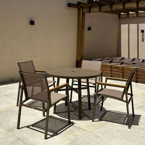 Jogo de Mesa 1m Alumínio + 4 Cadeiras Piscina Jardim Verona Cor Fendi
