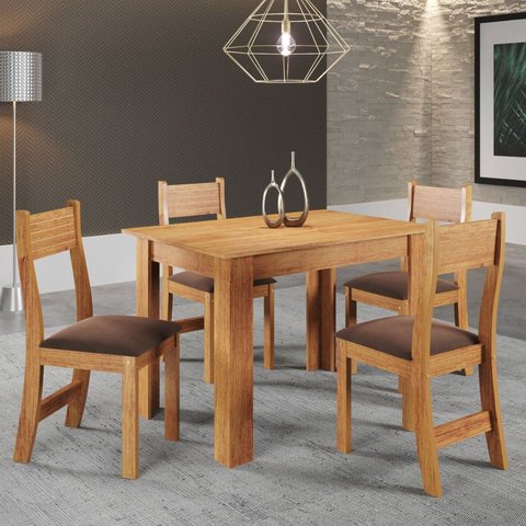 Conjunto Sala de Jantar 4 Lugares Retangular Tampo de MDP Tulipa