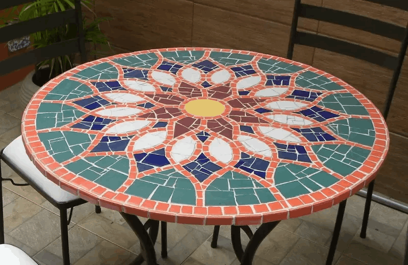 Mesa em Mosaico Vitral Árabe em Cerâmica - Somente o Tampo 100cm