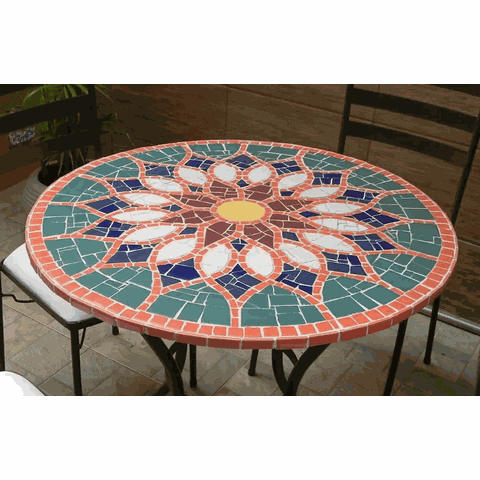 Mesa em Mosaico Vitral Árabe em Cerâmica - Somente o Tampo 100cm