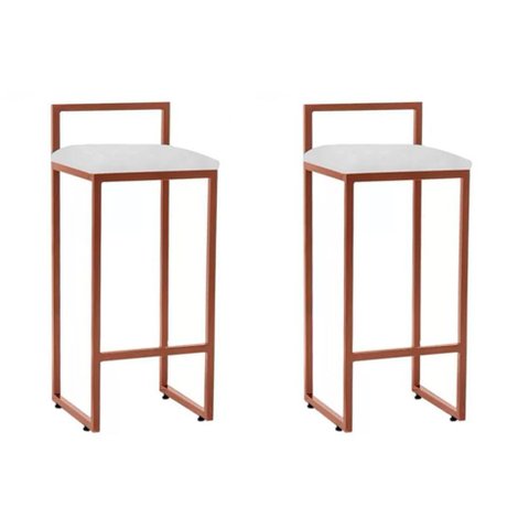 Kit 2 Banquetas Dori Bistrô Alta Industrial em Aço para Bar Cozinha Assento Corino - Cobre/branco