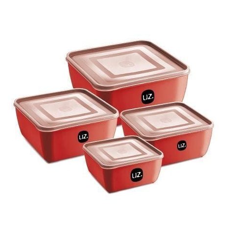 Kit 4 Multiuso Quadrado Premiun Vermelho de Plastico Uz - Vermelho