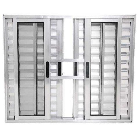 Janela de Alumínio Brilhante Veneziana 6 Folhas 100 x 150 com Grade Linha 25