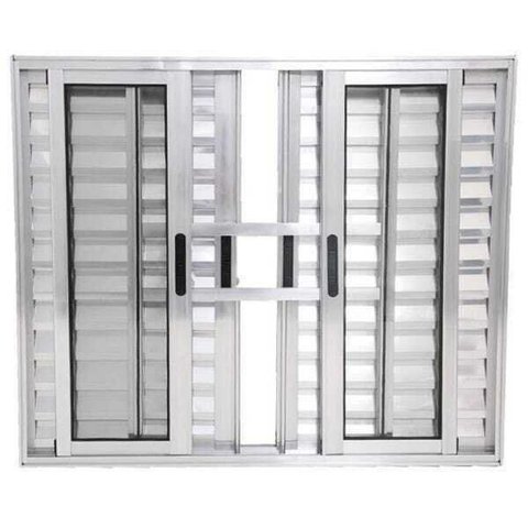Janela de Alumínio Brilhante Veneziana 6 Folhas 100 x 100 com Grade Linha 25