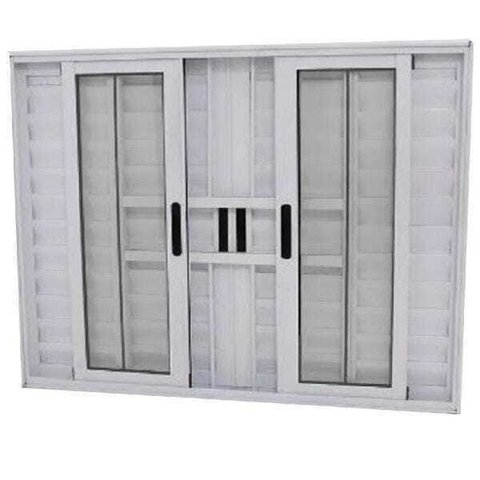 Janela de Alumínio Branco Veneziana 6 Folhas 120 x 120 com Grade Linha 25