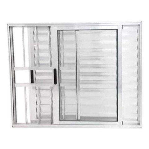 Janela de Alumínio Brilhante Veneziana 3 Folhas 100 x 120 Linha 25 com Grade