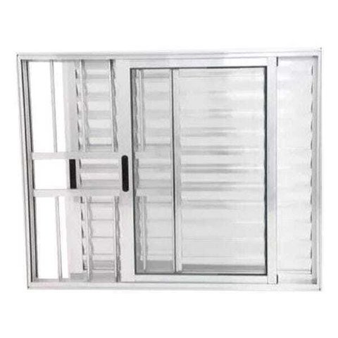 Janela de Alumínio Brilhante Veneziana 3 Folhas 100 x 100 Linha 25 com Grade