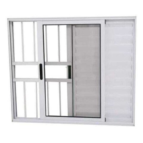 Janela de Alumínio Branco Veneziana 3 Folhas 100 x 150 Linha 25 com Grade