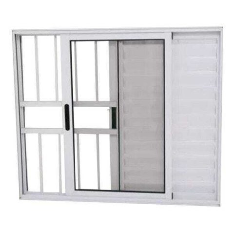 Janela de Alumínio Branco Veneziana 3 Folhas 100 x 120 Linha 25 com Grade