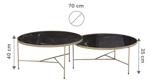 Conjunto Mesa De Centro Italia Marmorizado Metal Champanhe - 3