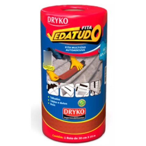 Fita Adesiva Impermeável com Manta Asfáltica 30cm X 10m Terracota Vedatudo Dryko