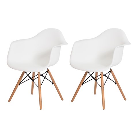 Kit 2 Cadeiras Ohome com Braço - Estilo Charles Eames Eiffel - Branco