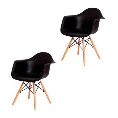 Kit 2 Cadeiras Ohome com Braço - Estilo Charles Eames Eiffel - Preto