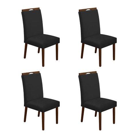 Kit 4 Cadeiras de Jantar Madeira Maciça Mel Premium Heloísa Veludo Preto