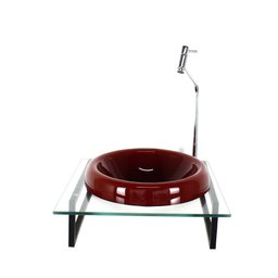 GABINETE COM CUBA DE VIDRO CHAPEU 10MM VERMELHO CEREJA COM TAMPO 40CM INCOLOR - 1