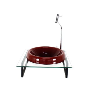 GABINETE COM CUBA DE VIDRO CHAPEU 10MM VERMELHO CEREJA COM TAMPO 40CM INCOLOR