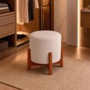 Ver imagem 3 de Puff Thor Redondo Banqueta Base 4 Pés Madeira Maciça 45cm Azekasa Linho Off-White