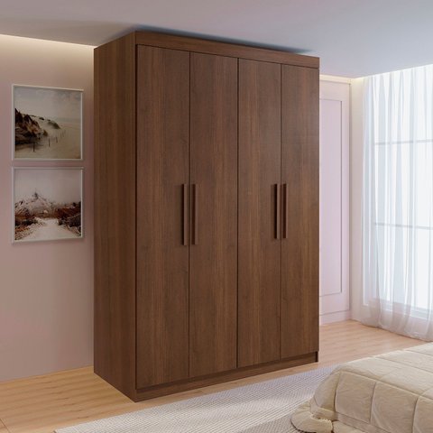 Guarda-Roupa Solteiro MDF 4 Portas 3 Gavetas Fenix