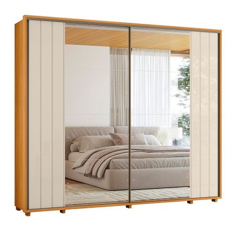 Guarda Roupa Casal Grande 2 Portas de Correr com 2 Espelhos 100% Mdf 278cm Dalí Madetec:cinamomo / o