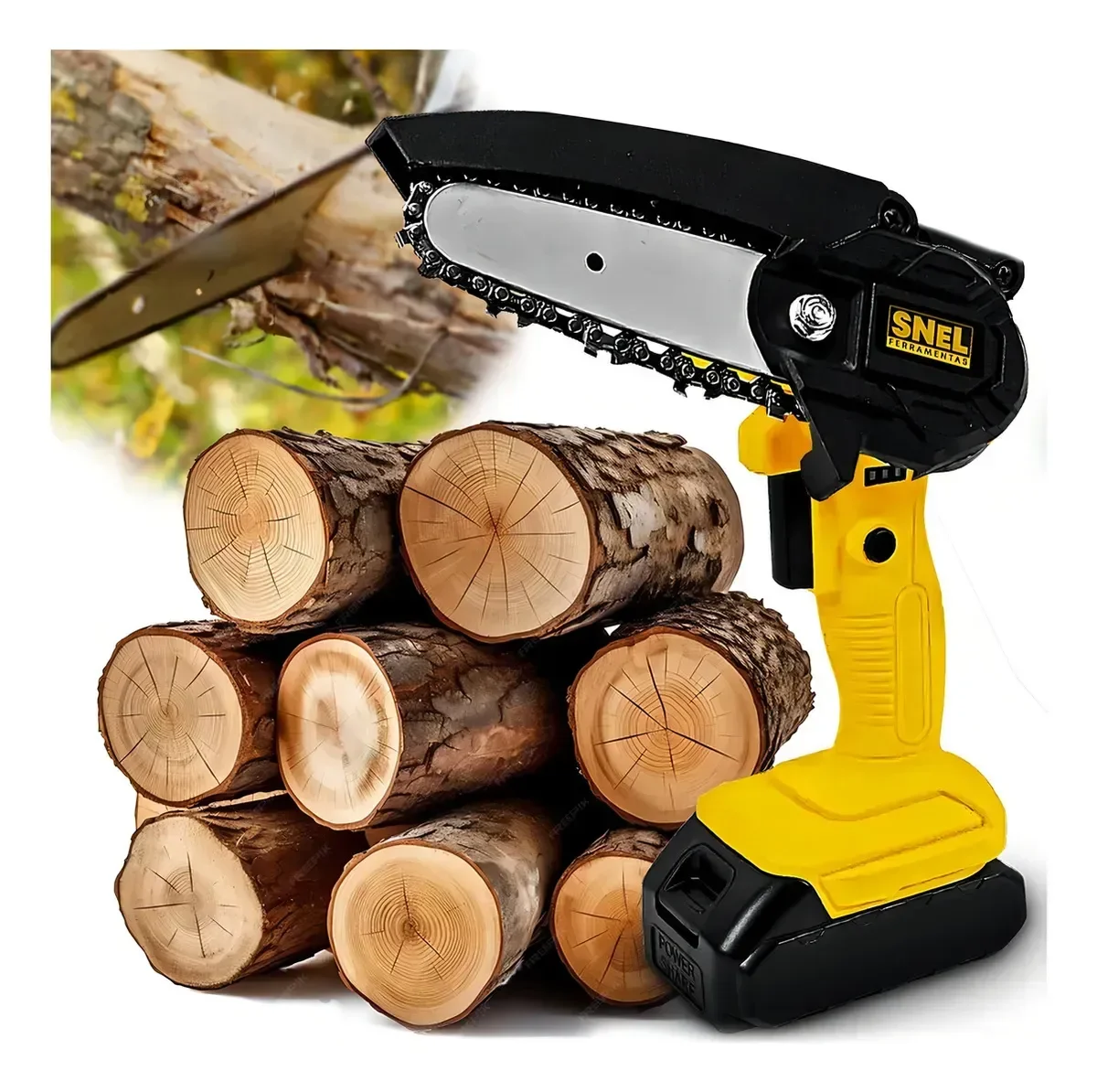 Ver imagem 6 de Motoserra Elétrica 21v Portátil a Bateria Recarregável Amarela Sn07 Snel Ferramentas