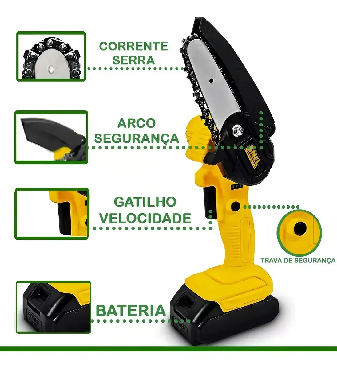 Ver mais imagens de Motoserra Elétrica 21v Portátil a Bateria Recarregável Amarela Sn07 Snel Ferramentas