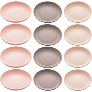 Conjunto de 12 Pratos Bambu Lyor Raso 27cm Coloridos Bandejas para Servir Lines