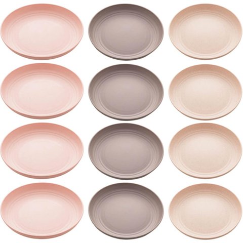 Conjunto de 12 Pratos Bambu Lyor Raso 27cm Coloridos Bandejas para Servir Lines