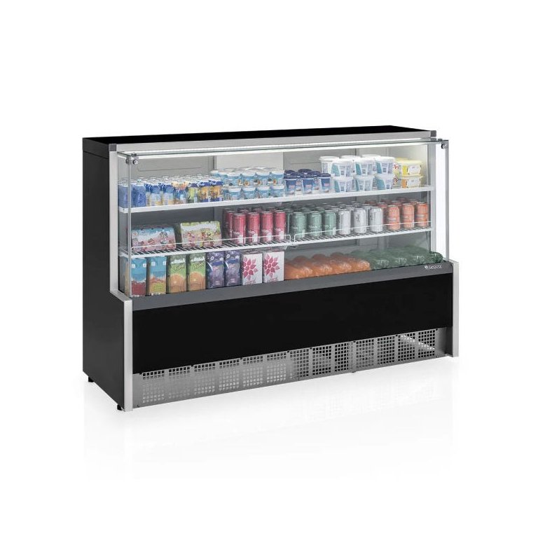 Vitrine Refrigerada Universal 2 Placas Frias GPDA-175R PR Preta Linha Aurora Vidro Reto Gelopar