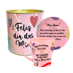 KIT CANECA DROP ROSA + PRATO - TIPOS DE MAES - MAE DE CORACAO - 1