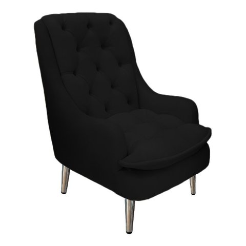 Poltrona Decorativa Lille Pés Cromados Suede Preto Dominic Decor