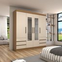 Ver imagem 1 de Guarda-roupa Casal Romenia Slim 4 Portas 6 Gavetas Amêndola/off White - Panorama Móveis