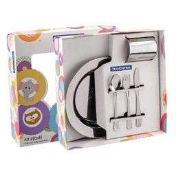 Kit Infantil Para Refeição Com Colher Curva Aço Inox 10 Peças Tramontina - 6 Kit Infantil Para Refeição Com Colher Curva Aço Inox 10 Peças Tramontina - 6
