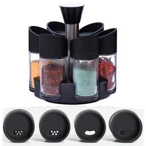 Porta Temperos Condimentos 6 Peças Suporte Giratorio Cozinha Casa