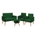 Ver imagem 1 de Kit Poltrona Namoradeira e 2 Poltronas Nina Rodapé com Puff Solar Suede Verde Aradecor