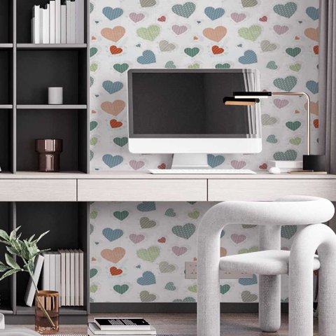 Papel de Parede Corações Bordados Coloridos Gh Papel de Parede 2,5m