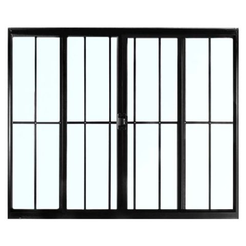 Janela de Alumínio Preto Vitro de Correr 4 Folhas Com Grade CMC Modular - 2.00 (L) X 1.00 (A)