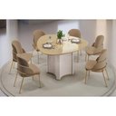 Ver imagem 1 de Conjunto: Mesa de Cozinha Chanel C/ Tampo Madeirado C/ Vidro Orgânico 136x136cm e 6 Cadeiras Vitta