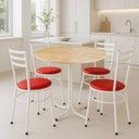 Ver imagem 2 de Mesa de Jantar Redonda 80cm Pinus com 4 Cadeiras Estofada Branca