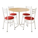 Ver imagem 1 de Mesa de Jantar Redonda 80cm Pinus com 4 Cadeiras Estofada Branca