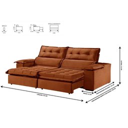 Sofá Retrátil E Reclinável 2,10m 3 Lugares Terracota - 7