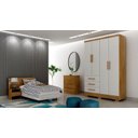 Ver imagem 1 de Guarda Roupa Solteiro com Pés 4 Portas 3 Gavetas - Encant-cumaru Off White - Móveis Novo Horizonte