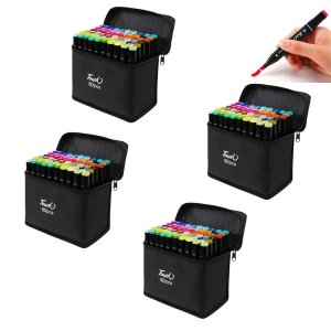 Canetas Canetinhas 60 Cores Marcador Permanente Ponta Dupla Kit 4 Uni Desenho Pintura Arte Escola Fa